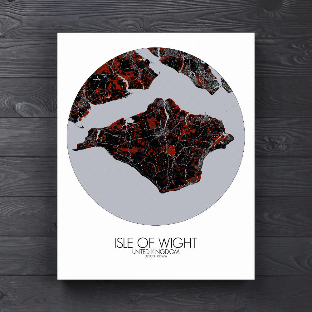 Mapospheres Isle of Wight Red dark round shape design canvas city map