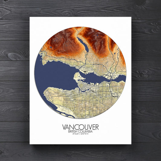 Mapospheres Vancouver round shape design canvas elevation map