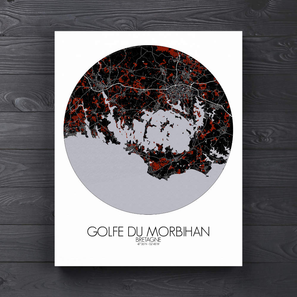 Mapospheres the Gulf of Morbihan Red dark round shape design canvas city map
