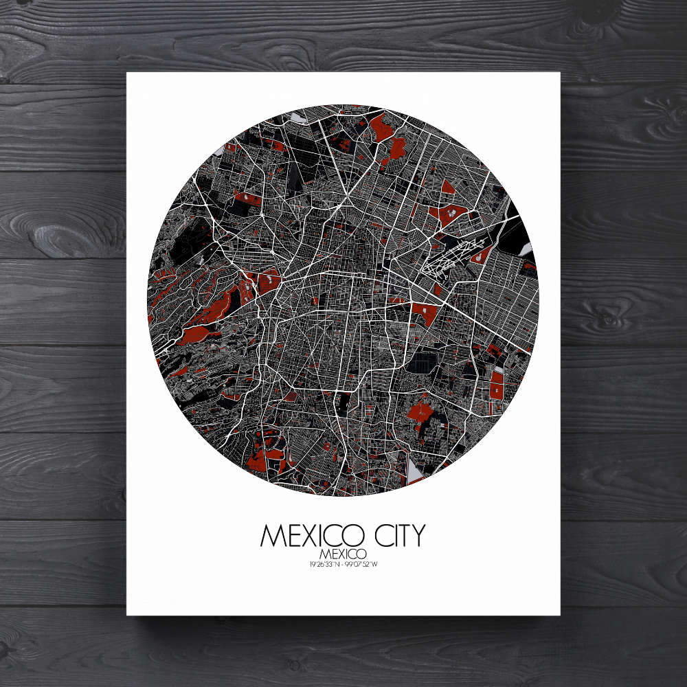 Mapospheres Mexico City Red dark round shape design canvas city map