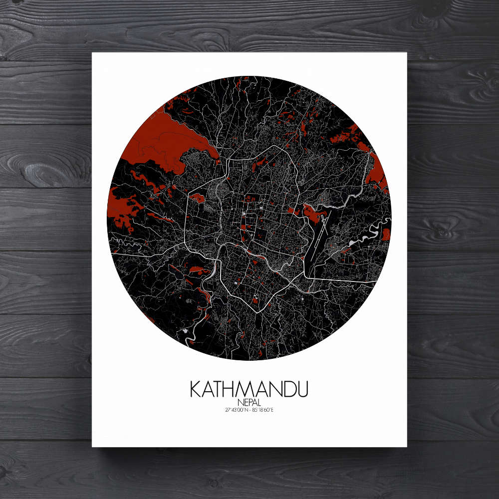 Mapospheres Kathmandu Red dark round shape design canvas city map