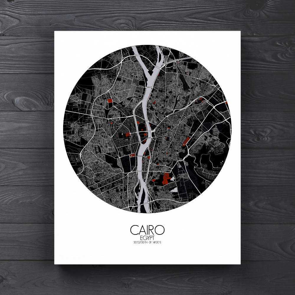 Mapospheres Cairo Red dark round shape design canvas city map