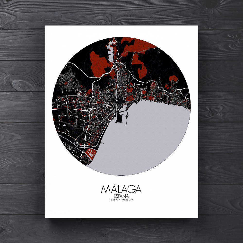 Mapospheres Malaga Night round shape design canvas city map