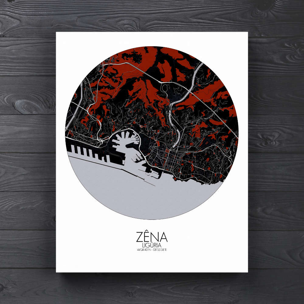 Mapospheres Genoa Red dark round shape design canvas city map