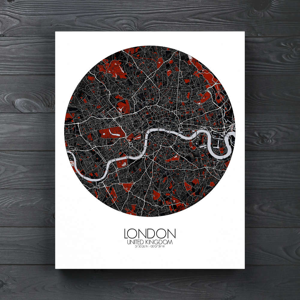 Red round shape design canvas city map