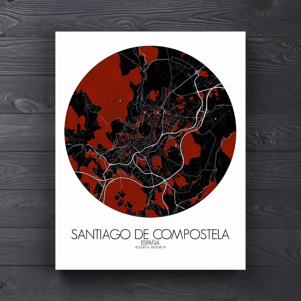 Mapospheres Santiago Night round shape design canvas city map