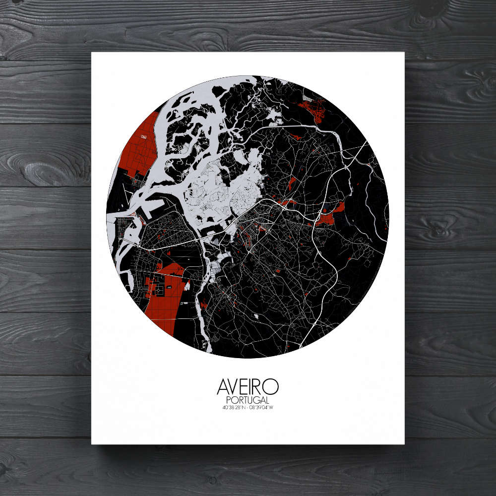 Mapospheres Aveiro Red canvas city map