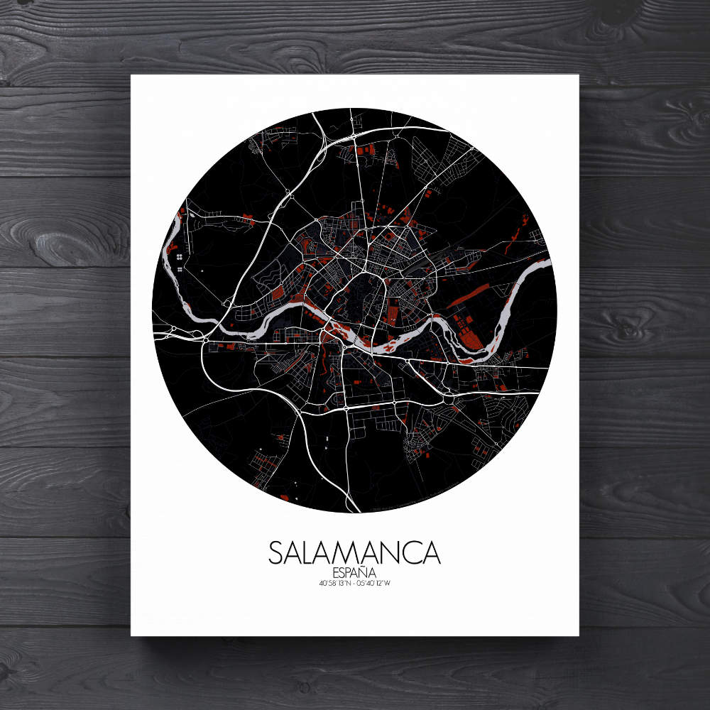 Mapospheres Salamanca Red dark round shape design canvas city map