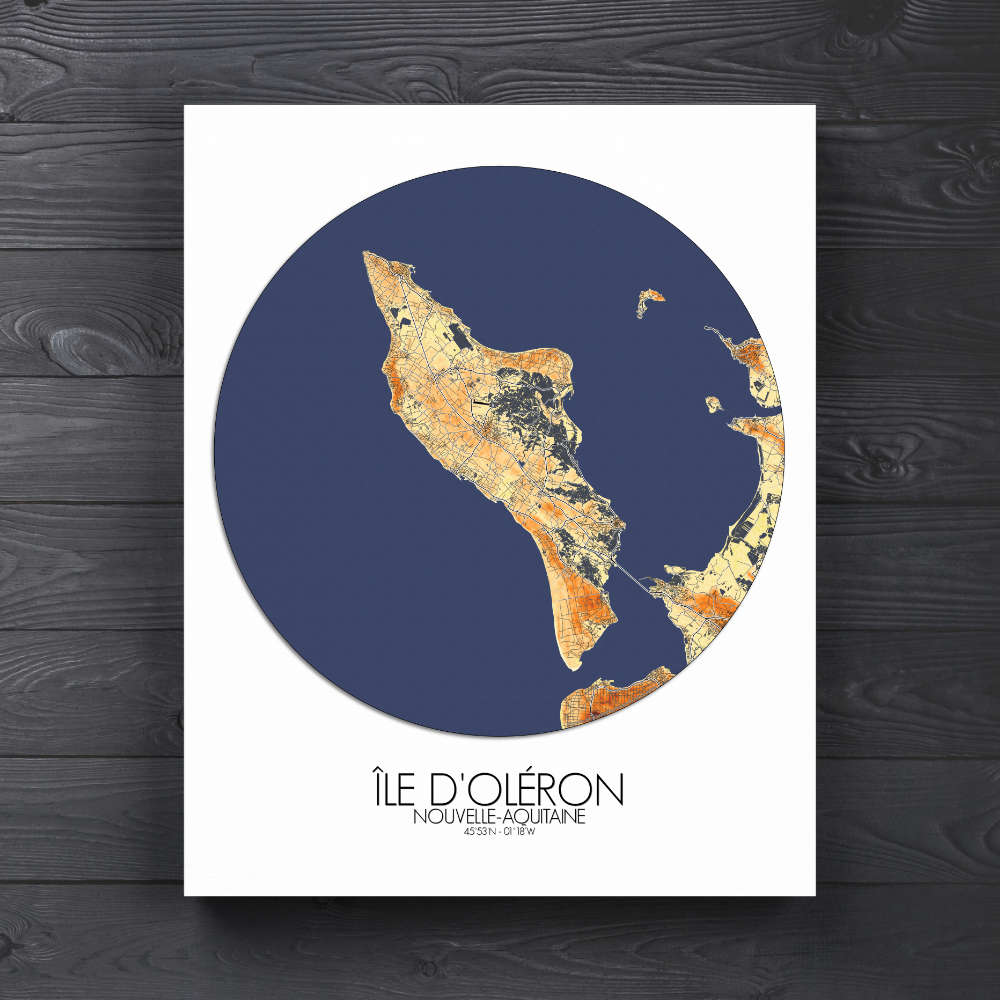 Mapospheres oleron Elevation Map round shape design canvas city map