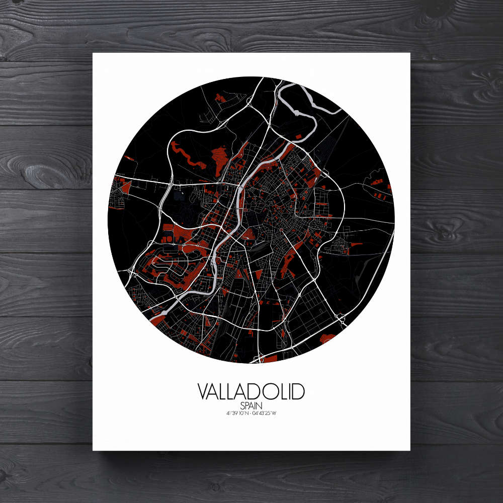 Mapospheres Valladolid Night round shape design canvas city map
