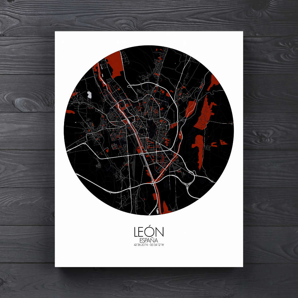 Mapospheres Leon Night round shape design canvas city map