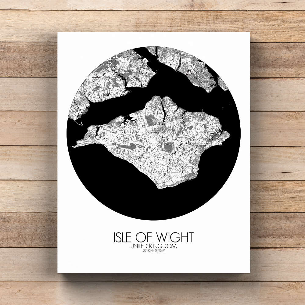 Mapospheres Isle of Wight Black and White  round shape design canvas city map