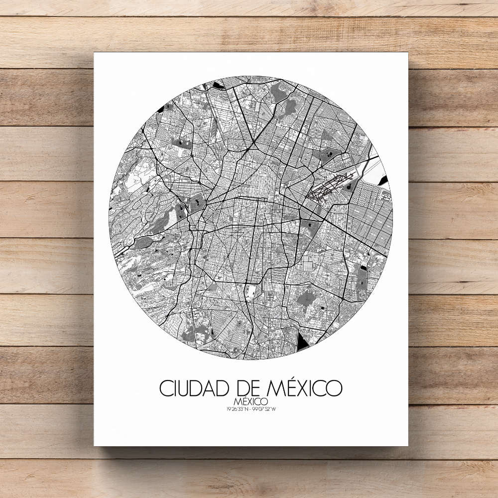 Mapospheres Mexico City Black and White  round shape design canvas city map