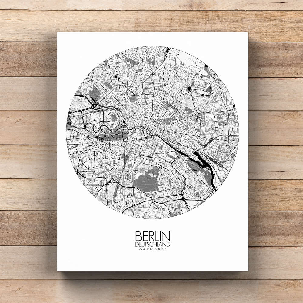 Mapospheres Berlin Black and White  round shape design canvas city map