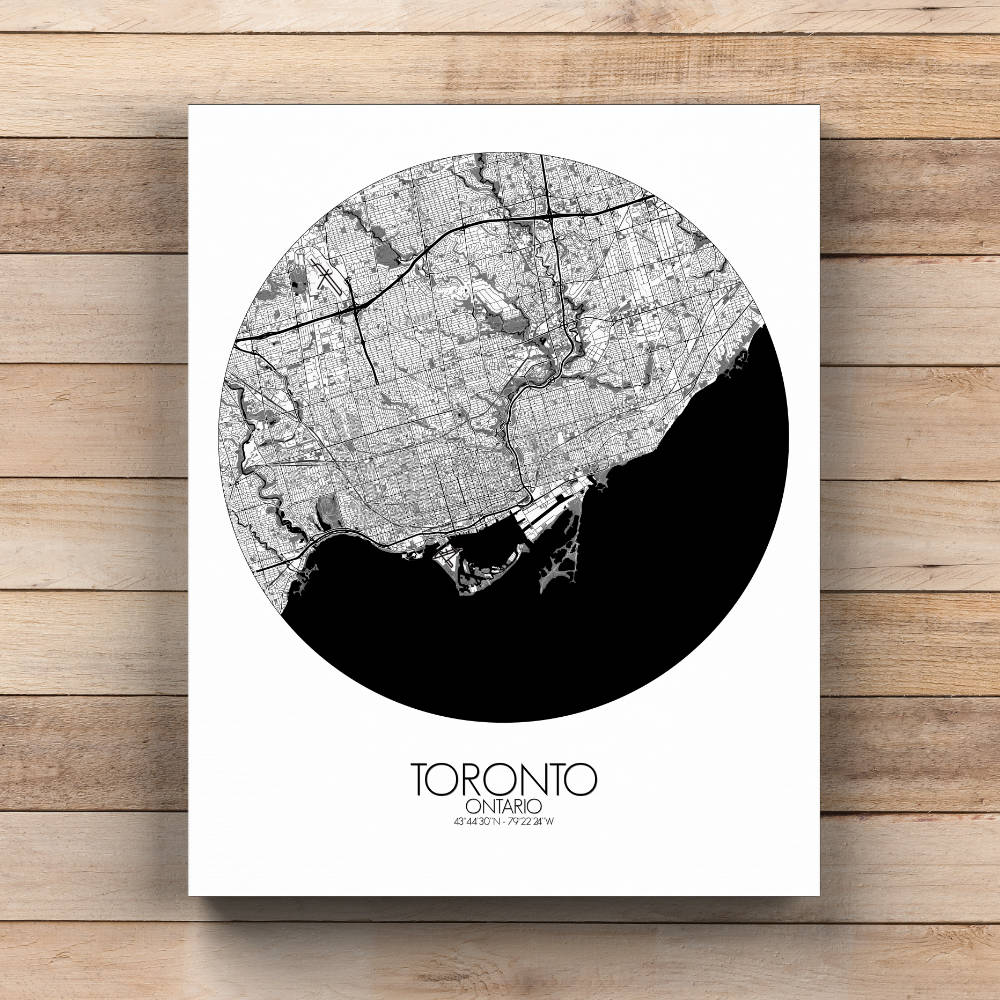 Mapospheres Toronto Black and White  round shape design canvas city map