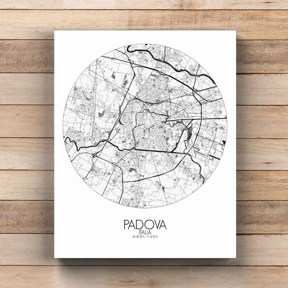 Mapospheres Padua Black and White  round shape design canvas city map