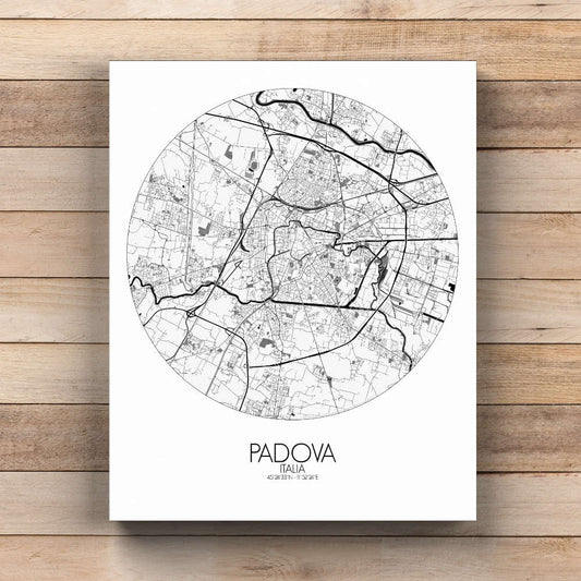 Mapospheres Padua Black and White  round shape design canvas city map