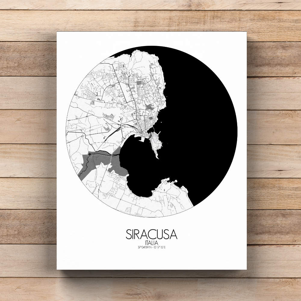 Mapospheres Syracuse Black and White  round shape design canvas city map