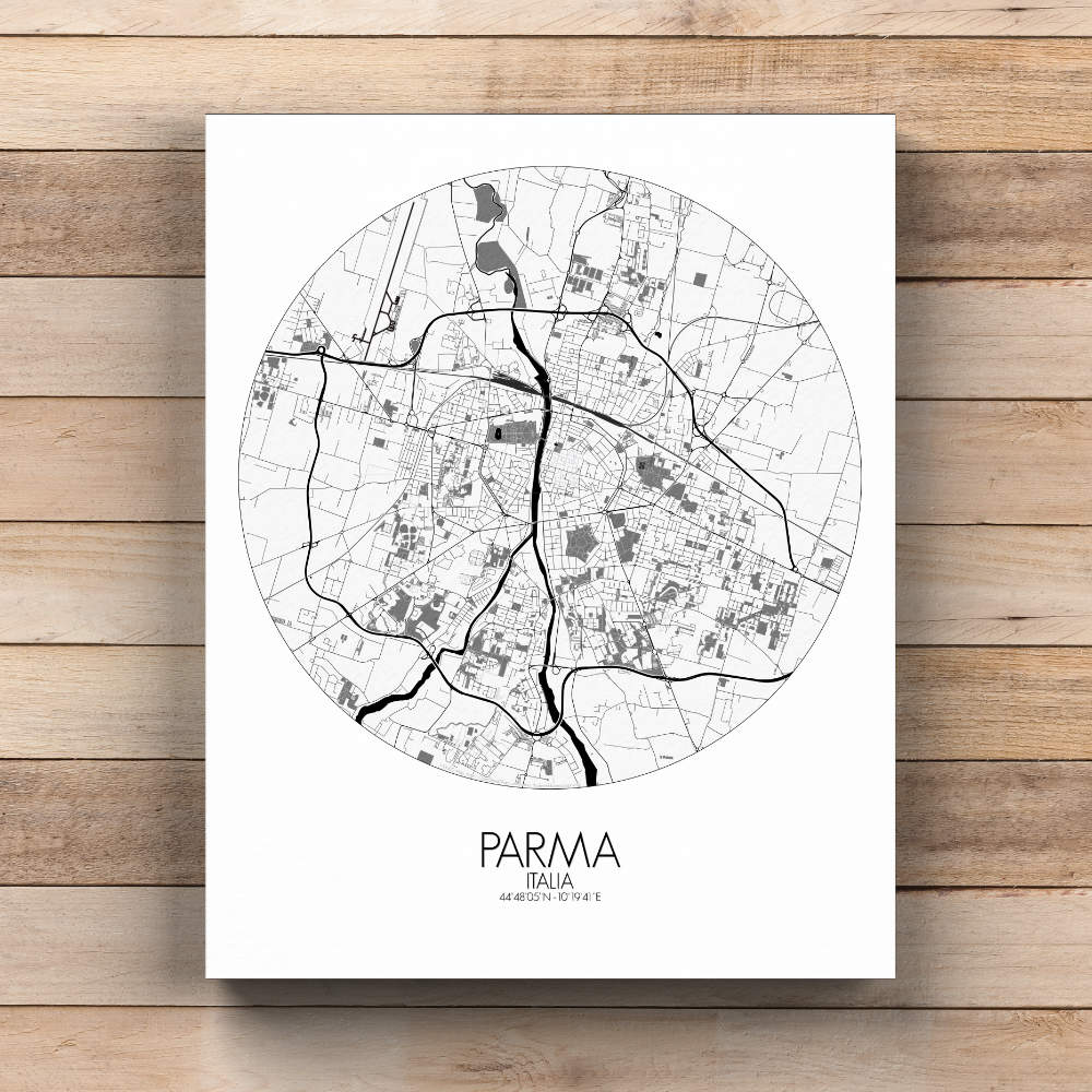 Mapospheres Parma Black and White  round shape design canvas city map