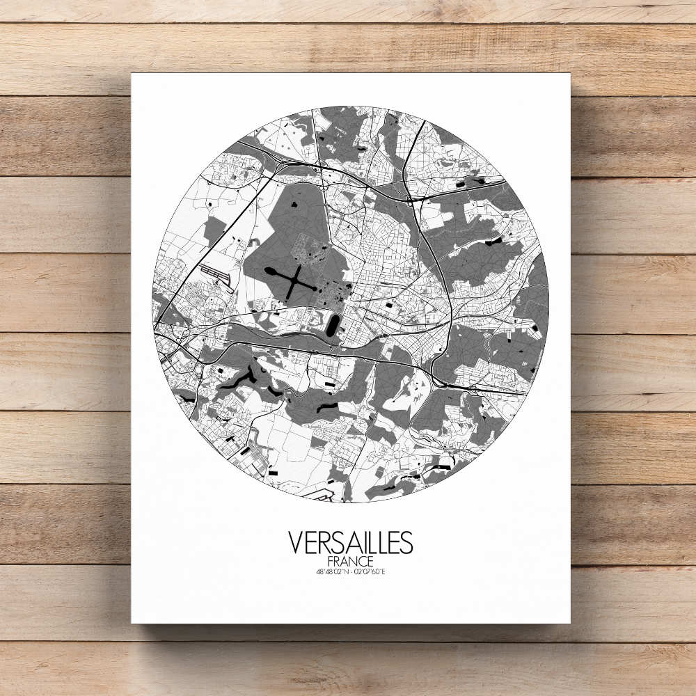 Mapospheres Versailles Black and White  round shape design canvas city map