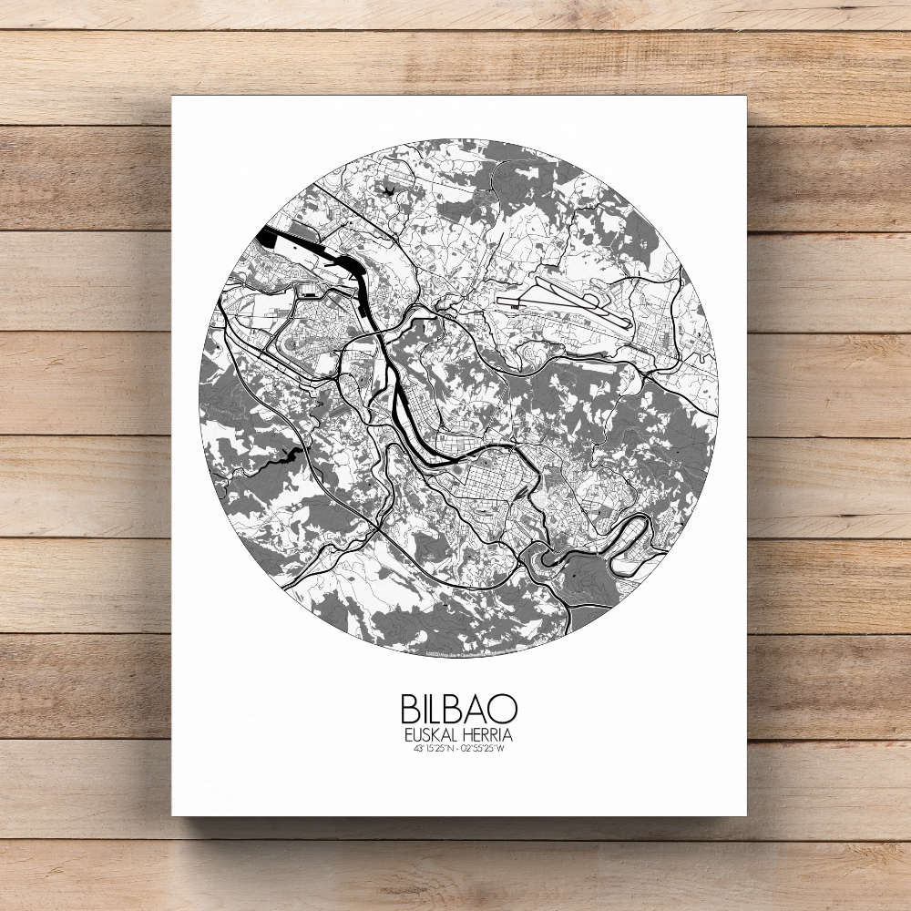 Mapospheres Bilbao Black and White  round shape design canvas city map