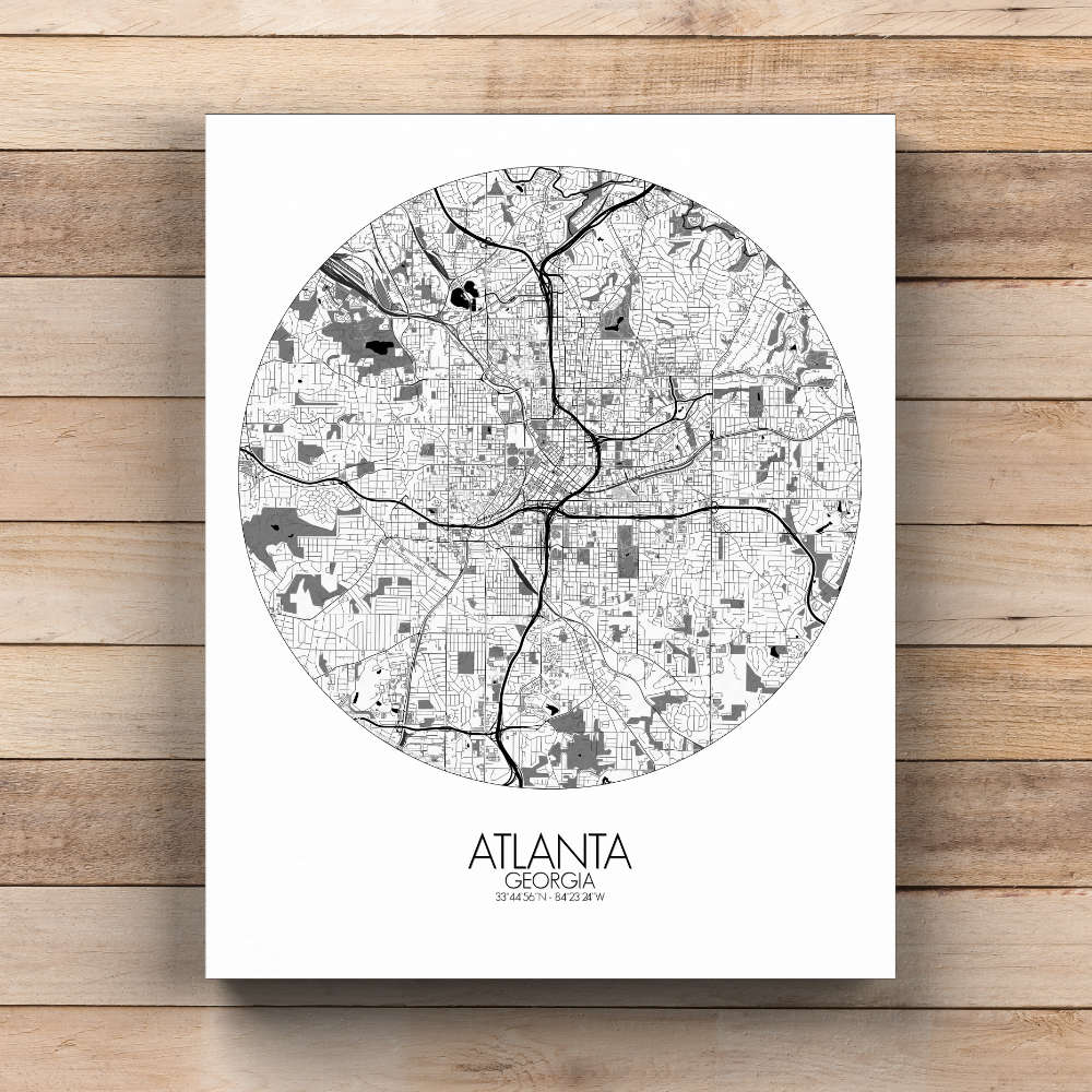 Mapospheres Atlanta Georgia Black and White  round shape design canvas city map