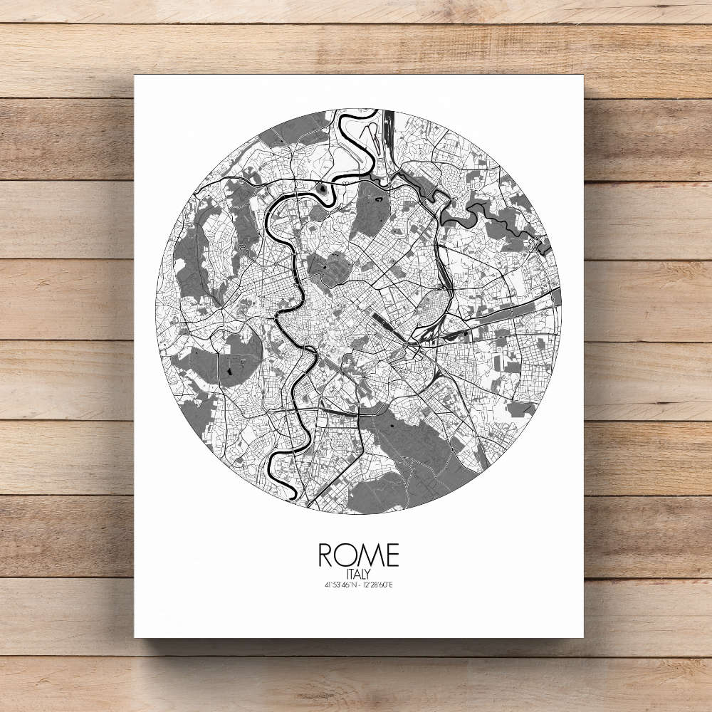 Mapospheres Rome Black and White  round shape design canvas city map