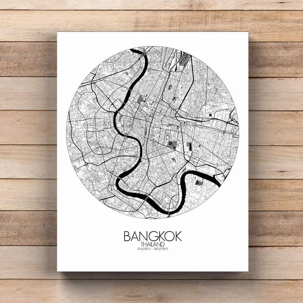 Mapospheres Bangkok Black and White  round shape design canvas city map