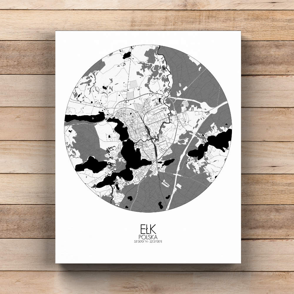 Mapospheres Elk Black and White  round shape design canvas city map