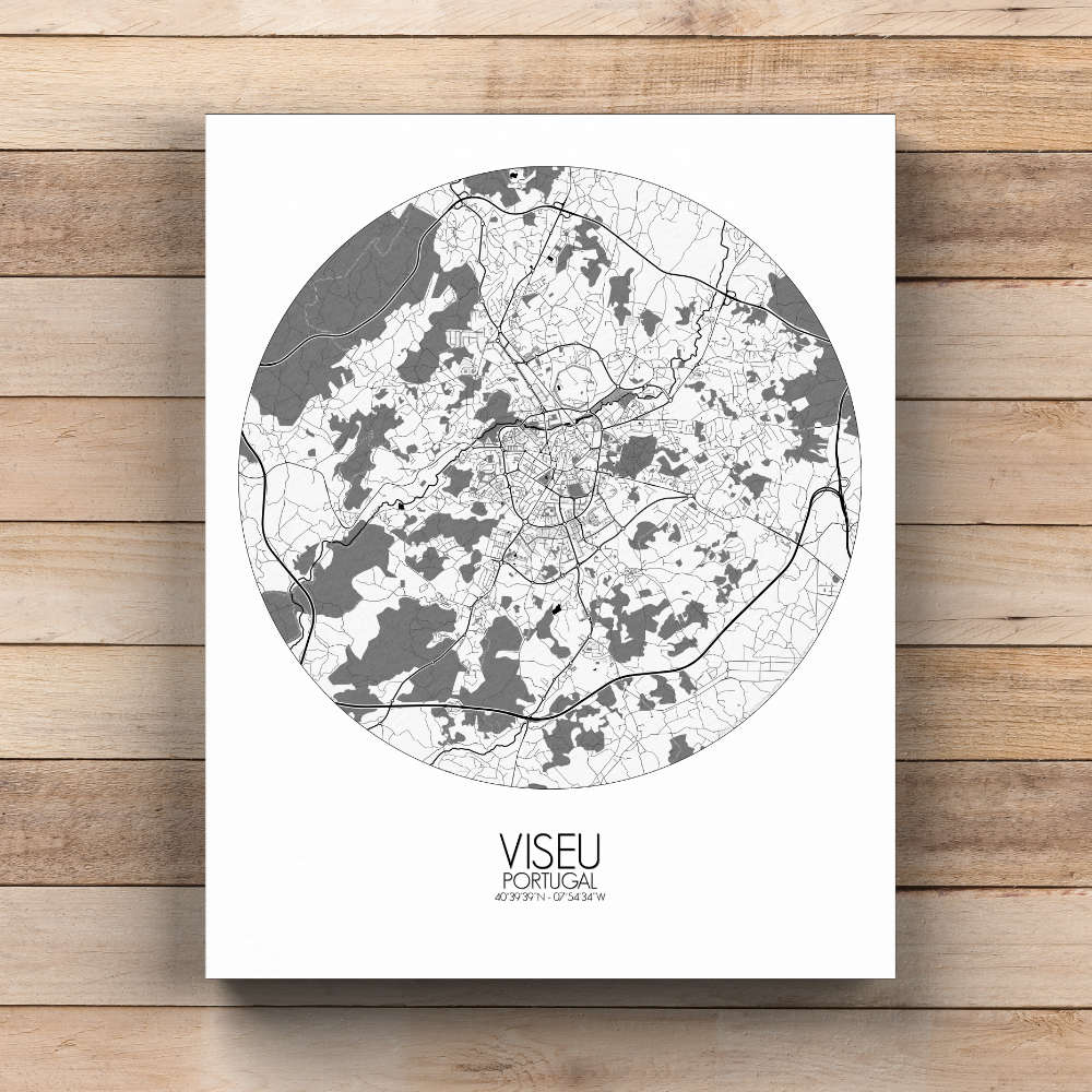 Mapospheres Viseu Black and White  round shape design canvas city map