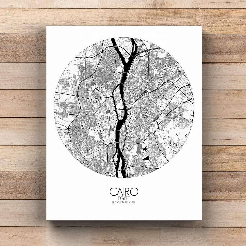 Mapospheres Cairo Black and White  round shape design canvas city map