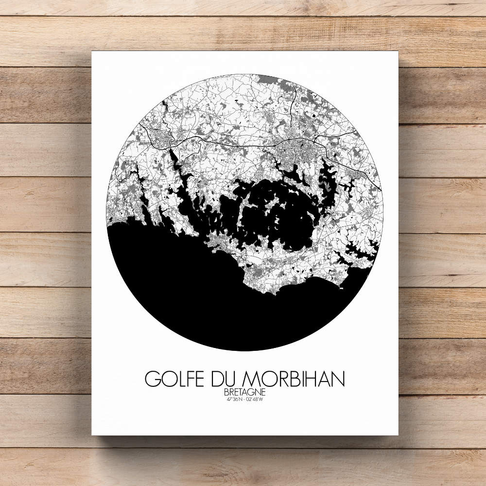 Mapospheres the Gulf of Morbihan Black and White  round shape design canvas city map
