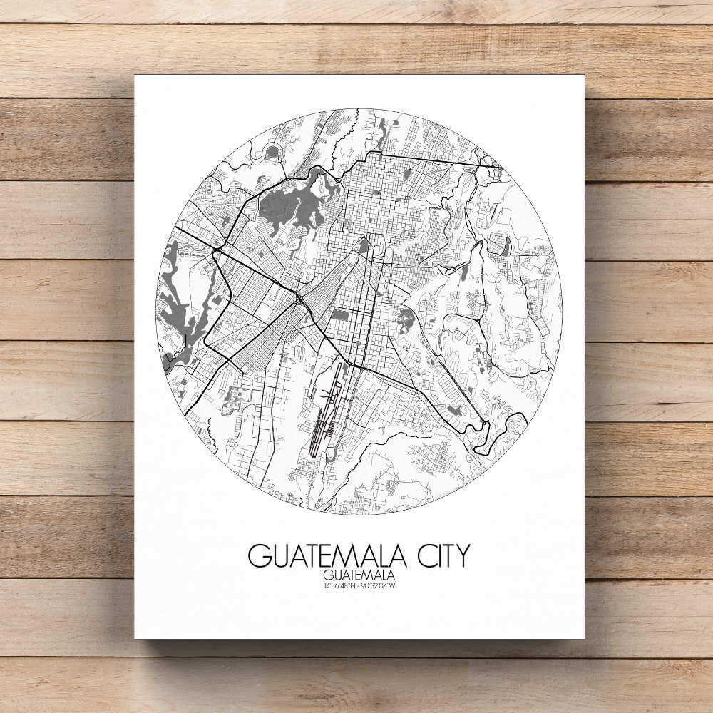 Mapospheres Guatemala Black and White  round shape design canvas city map