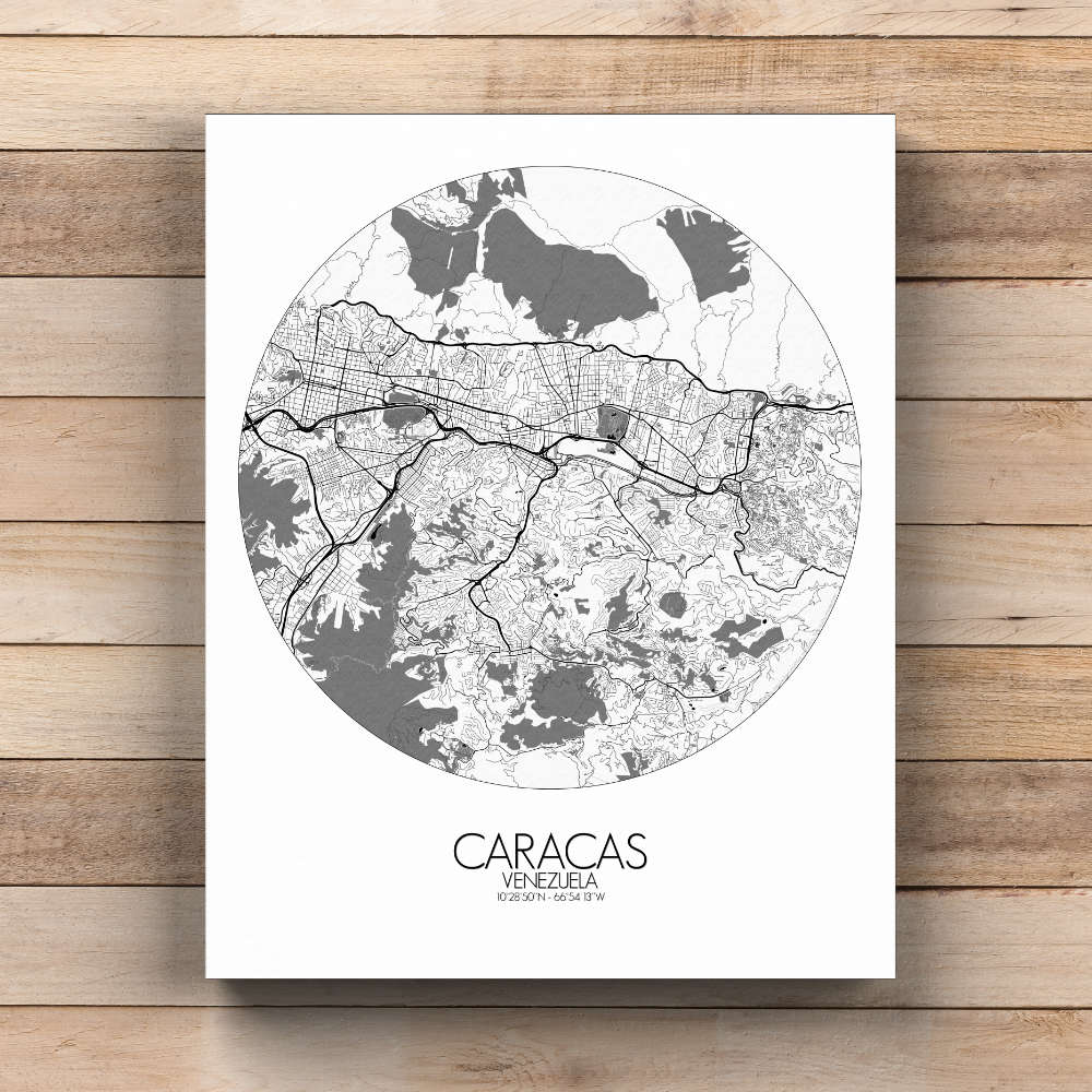 Mapospheres Caracas Black and White  round shape design canvas city map