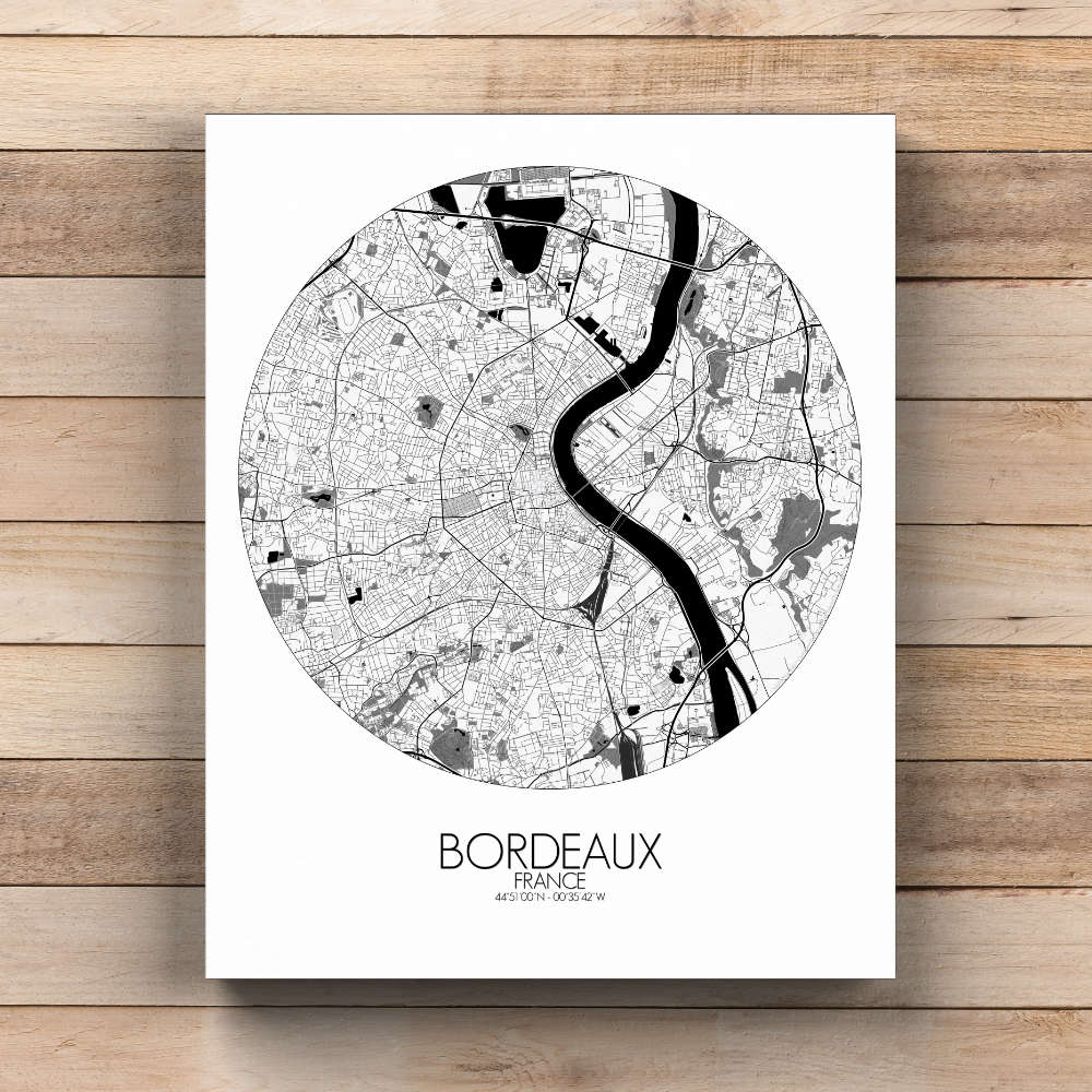 Mapospheres Bordeaux Red dark  round shape design canvas city map