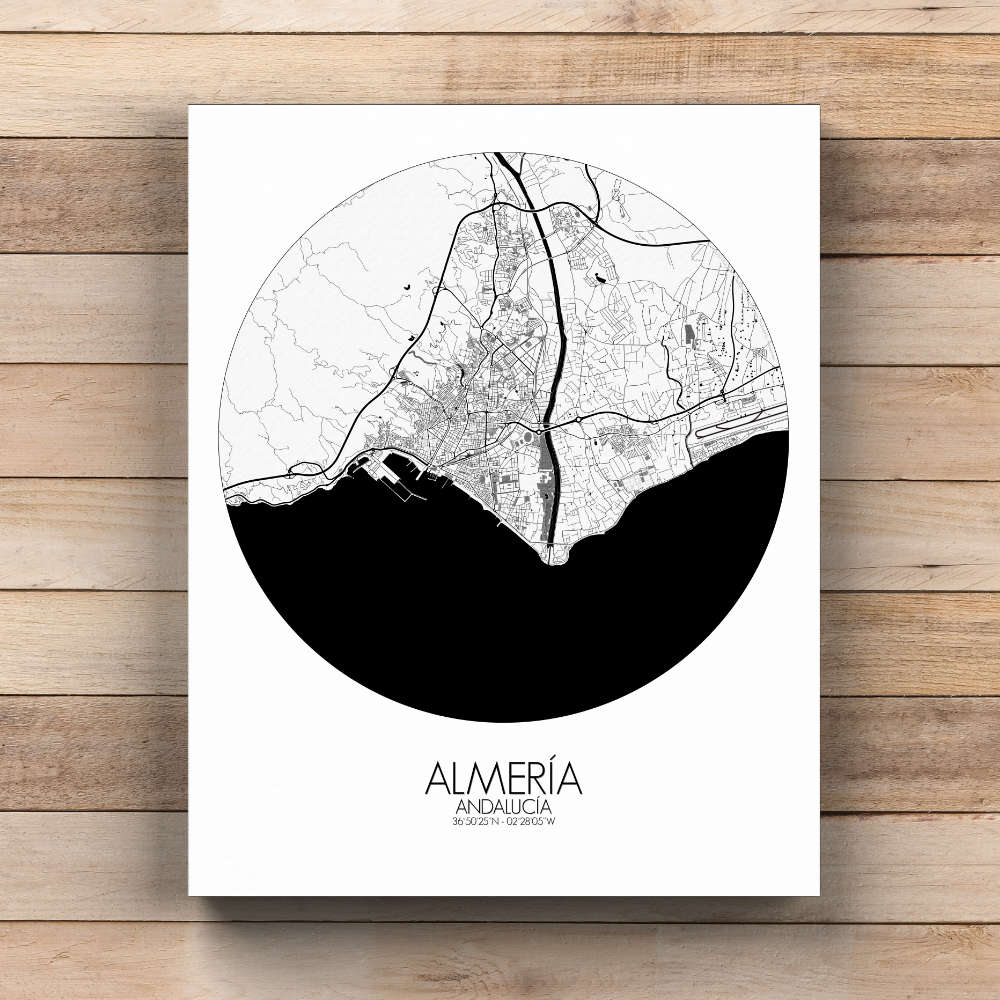 Mapospheres Almeria Black and White  round shape design canvas city map