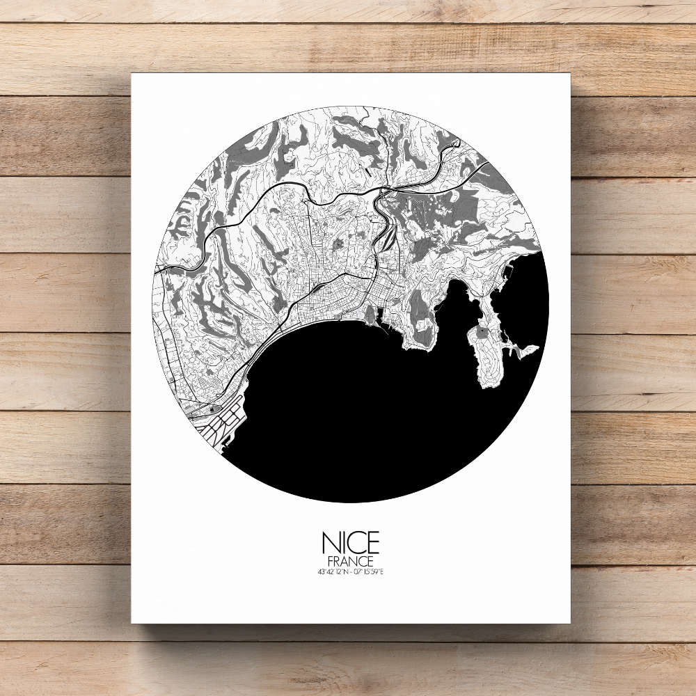 Mapospheres Nice Black and White  round shape design canvas city map