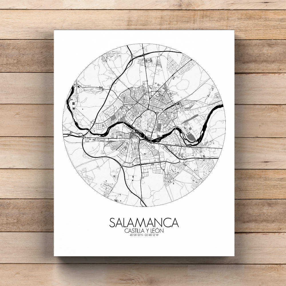 Mapospheres Salamanca Black and White  round shape design canvas city map