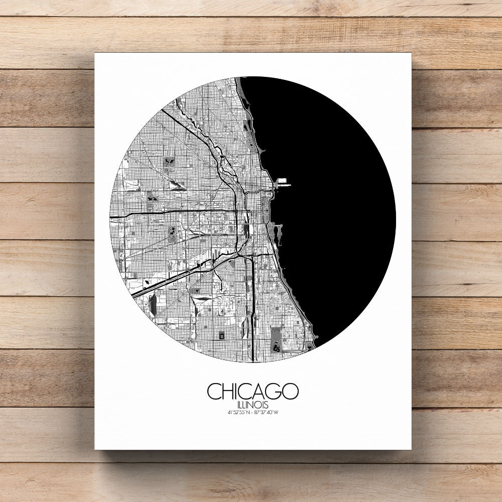 Mapospheres Chicago Black and White round shape design poster city map