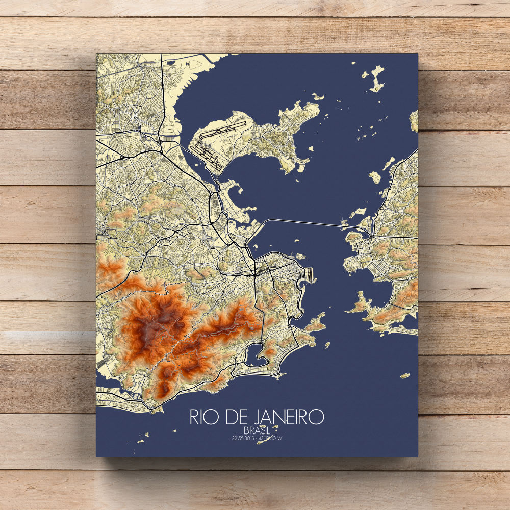 Mapospheres Rio de Janeiro Elevation map full page design canvas city map
