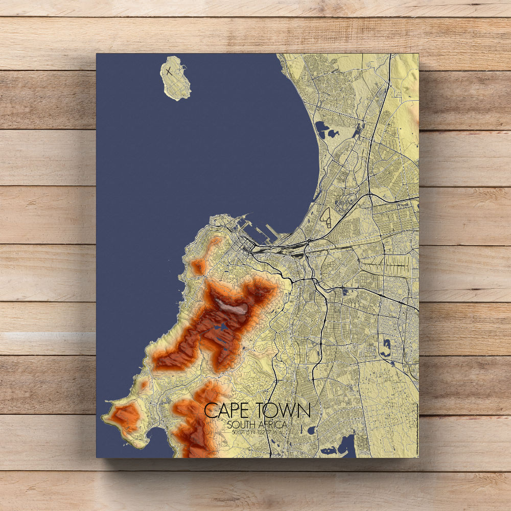 Mapospheres Cape Town Elevation map full page design canvas city map
