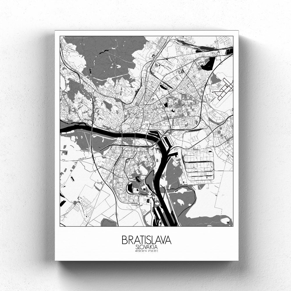 Mapospheres Bratislava Black and White full page design canvas city map