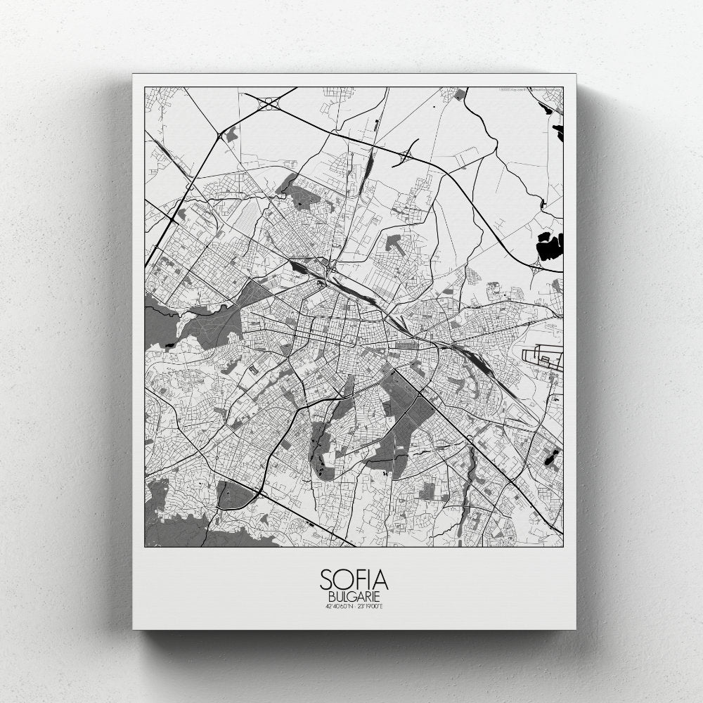 Mapospheres sofia Black and White full page design canvas city map