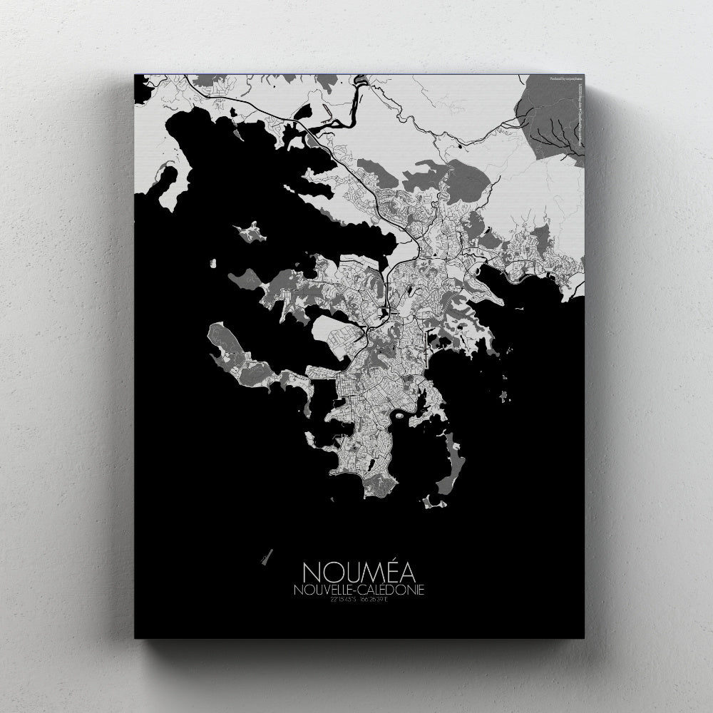 Mapospheres Noumea Black and White full page design canvas city map