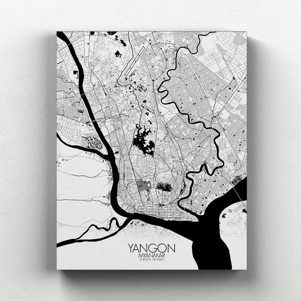 Mapospheres yangon Black and White full page design canvas city map