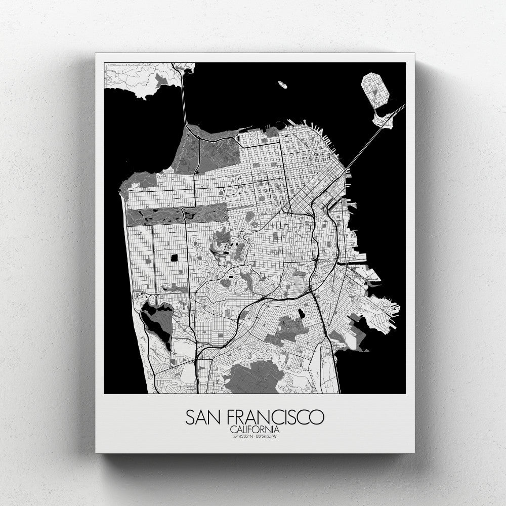 Mapospheres San Francisco Black and White full page design canvas city map