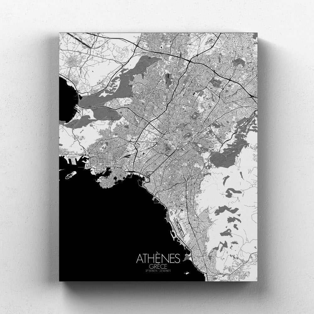 Mapospheres athens Black and White full page design canvas city map