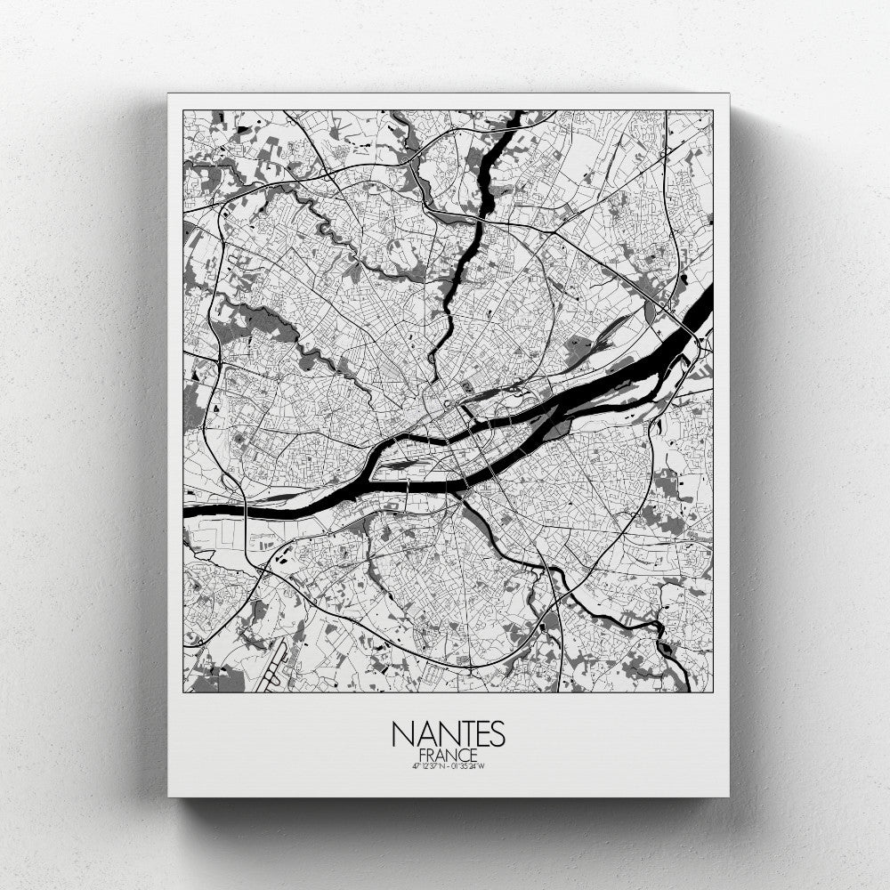 Mapospheres Nantes Black and White full page design canvas city map