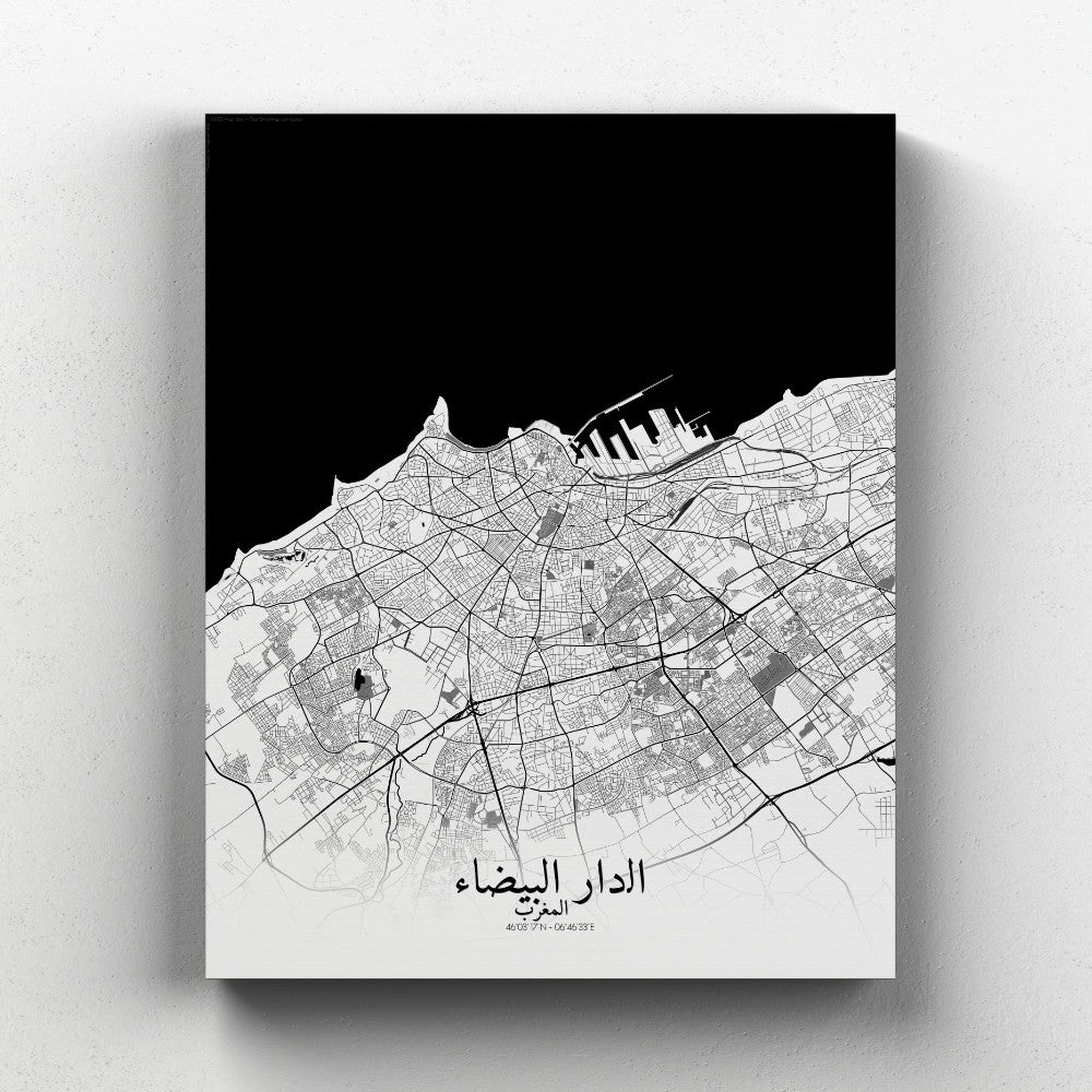Mapospheres Casablanca Black and White full page design canvas city map