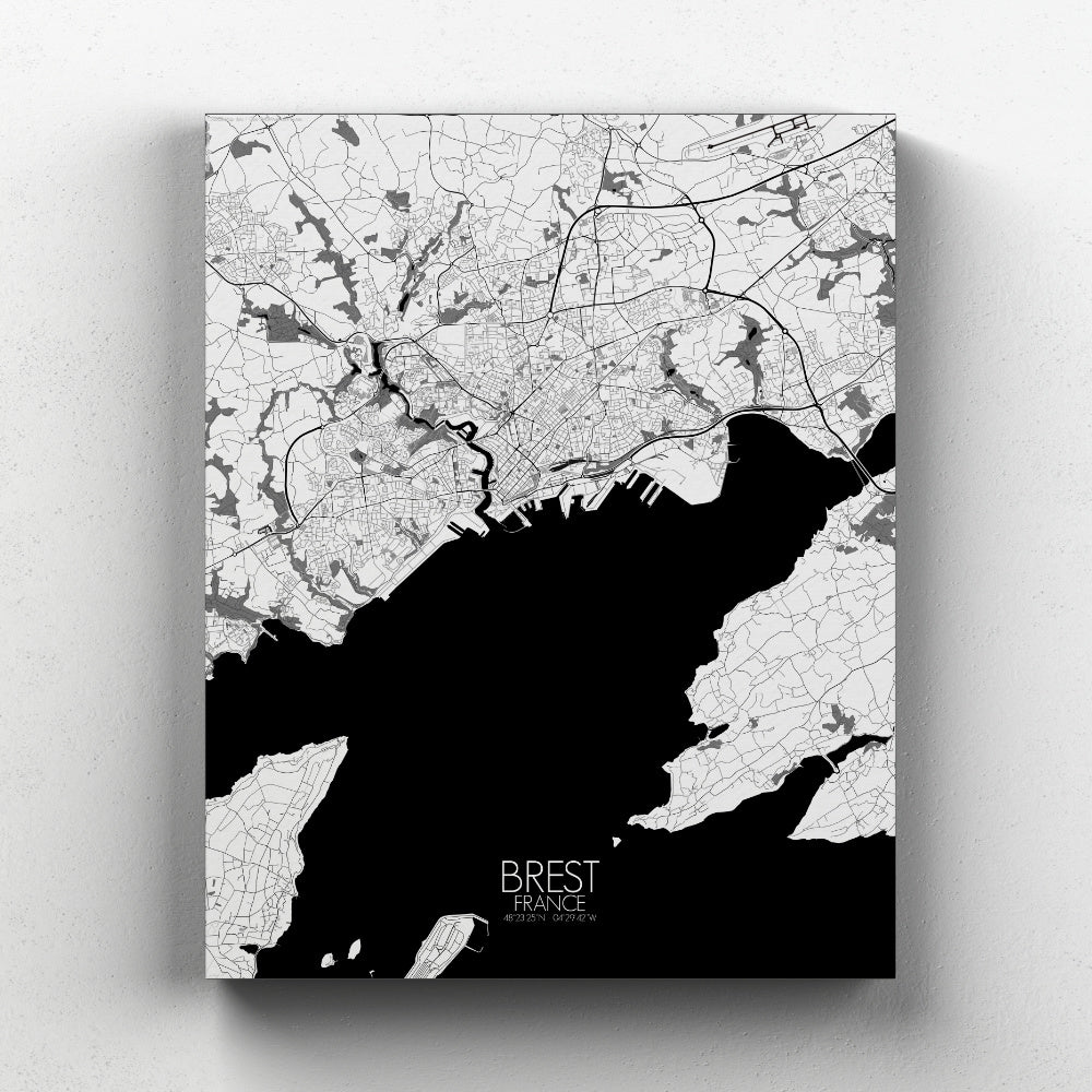 Mapospheres Brest Black and White full page design canvas city map